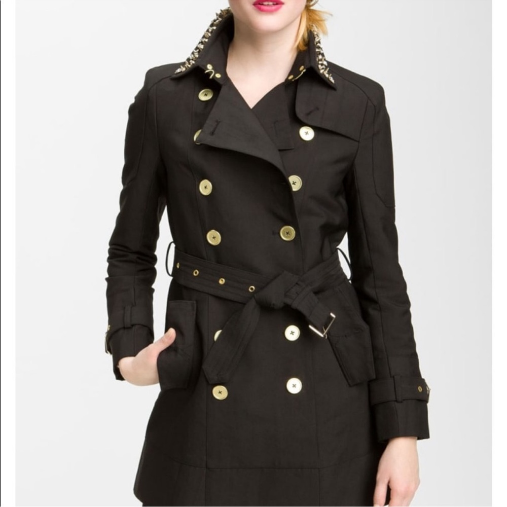 NWT Sam Edelman Black Trench Coat Embellished Collar